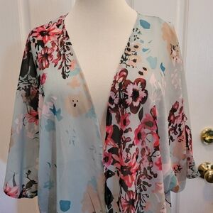 Bohemian Duster Festival Blue  Floral Print Romantic Cottage Core Beachy Medium